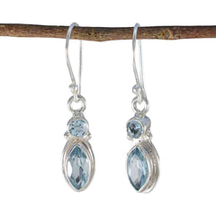 Aria Blue Whisper thin Toi et Moi Dangle Earring Blue Topaz Blue Dangle