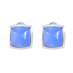 Daniela Blue Tiny Solitaire Stud Earring Chalcedony Blue Stud