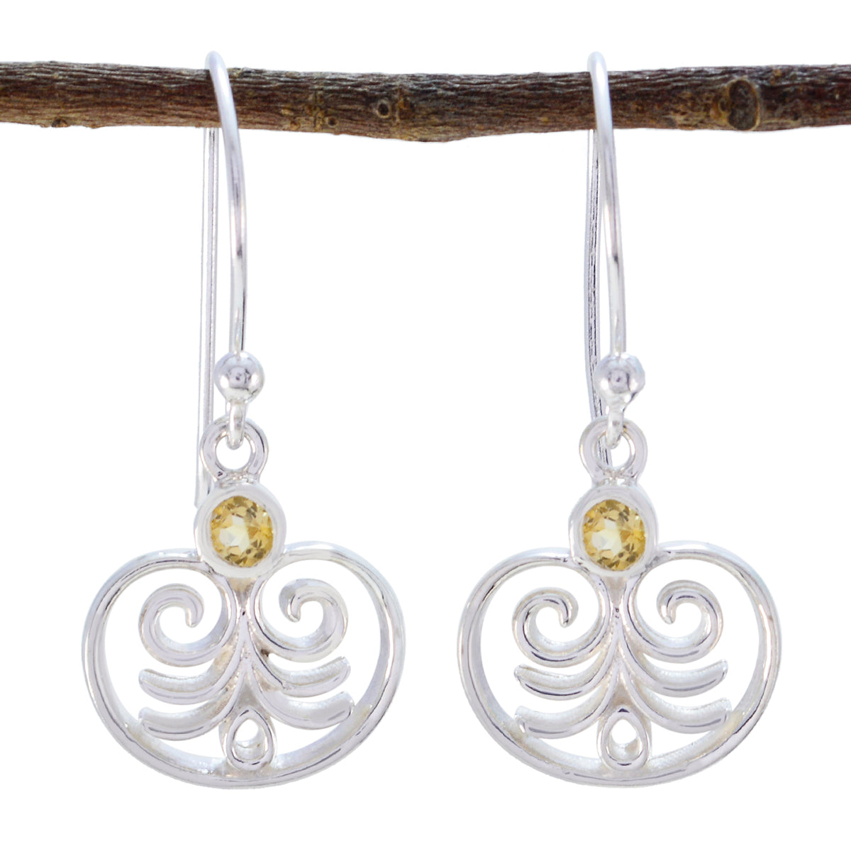 Hannah Yellow Delicate Solitaire Dangle Earring Citrine Yellow Dangle
