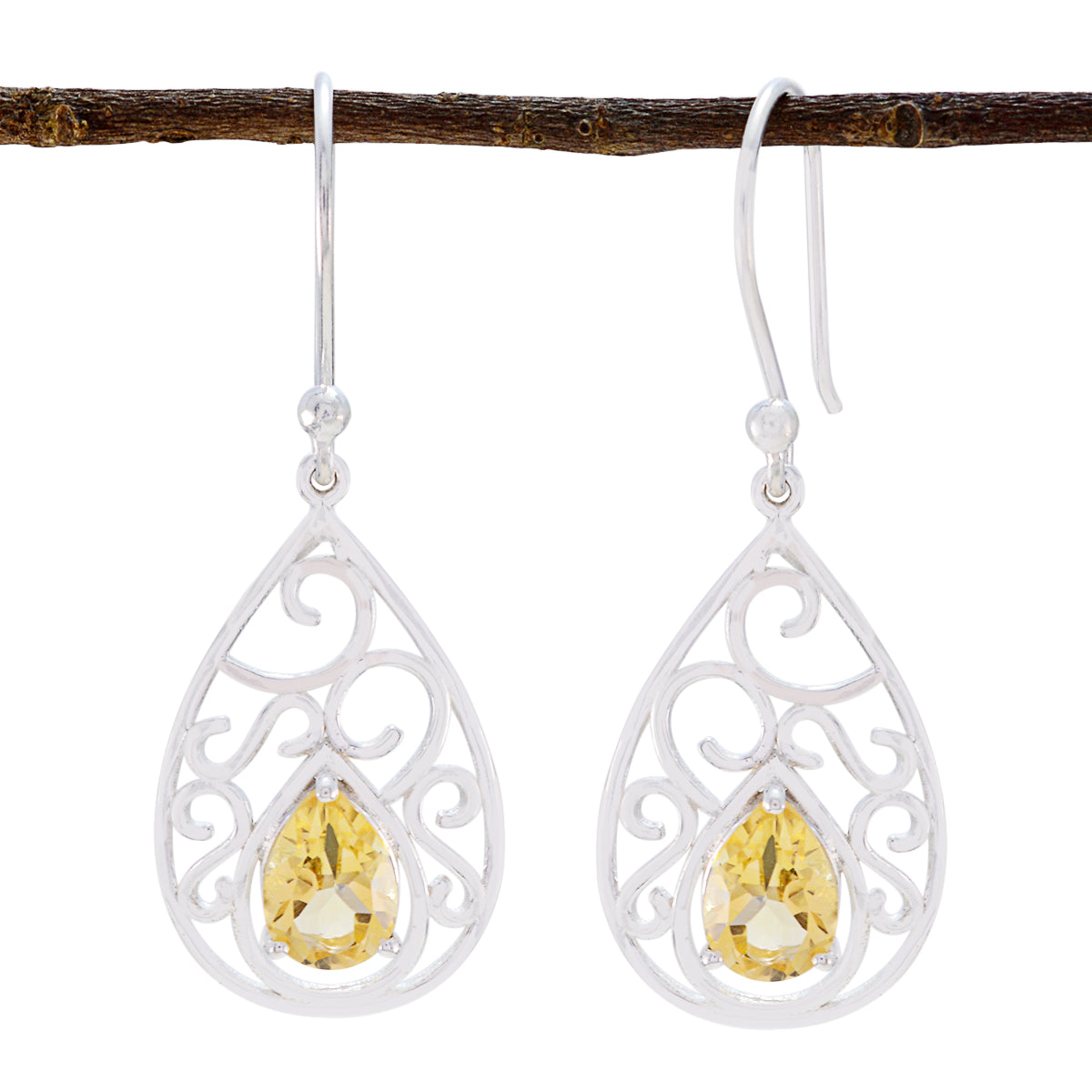 Isabelle Yellow Featherlight Solitaire Dangle Earring Citrine Yellow Dangle
