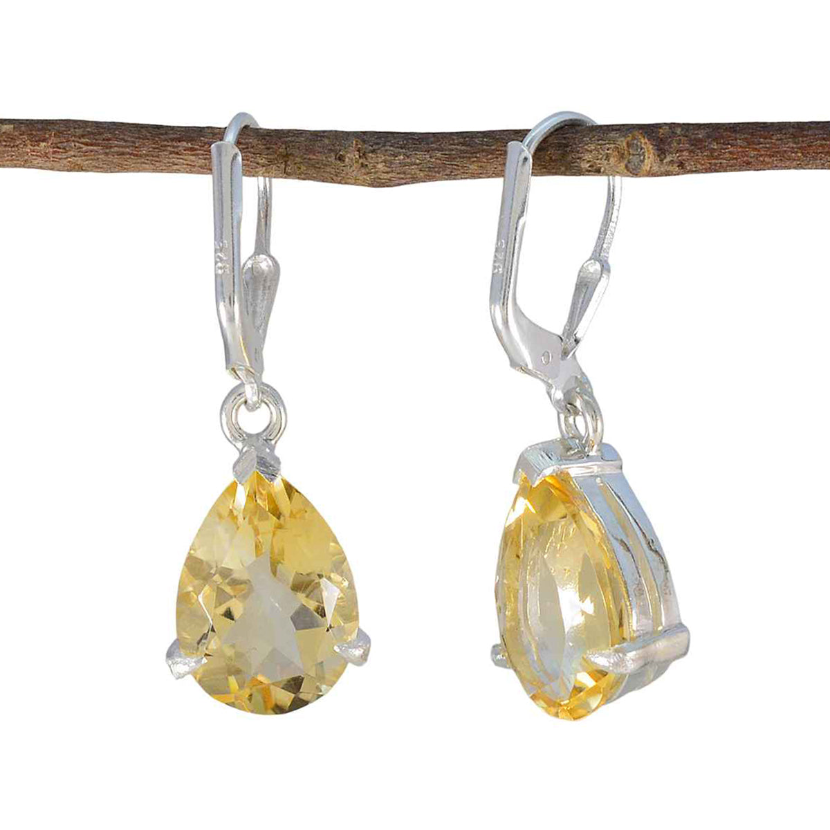 Marie Yellow Featherlight Solitaire Dangle Earring Citrine Yellow Dangle