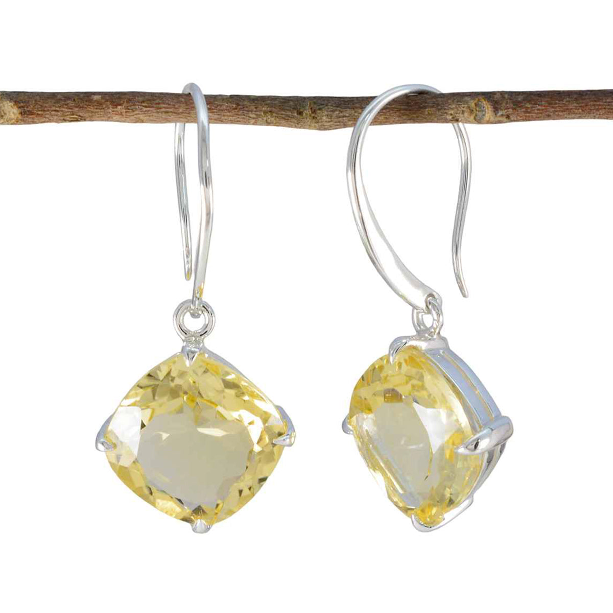 Mathilde Yellow Edgy Solitaire Dangle Earring Citrine Yellow Dangle