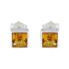 Nella Yellow Minimalist Solitaire Stud Earring Citrine Yellow Stud