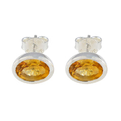 Hua Yellow Delicate Solitaire Stud Earring Citrine Yellow Stud