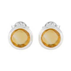 Wen Yellow Dainty Solitaire Stud Earring Citrine Yellow Stud