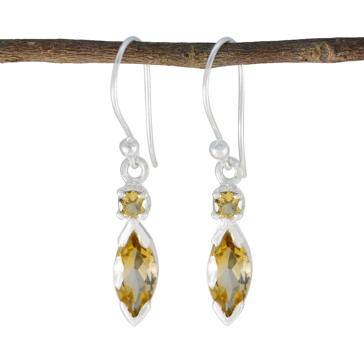 Luna Yellow Whisper thin Toi et Moi Dangle Earring Citrine Yellow Dangle