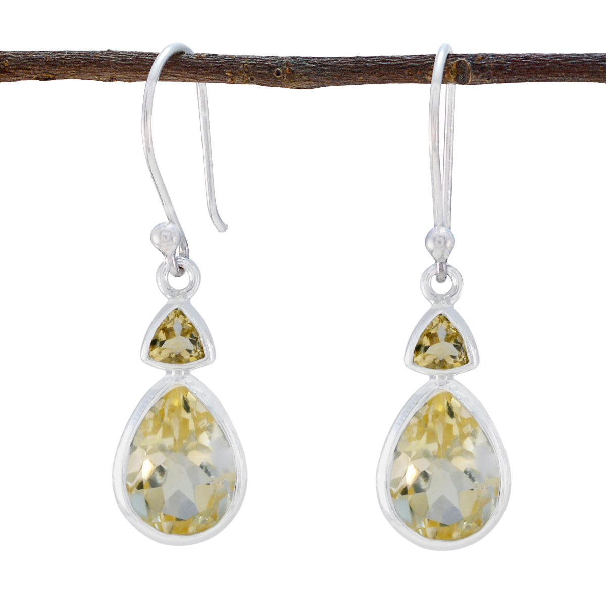 Andrea Yellow Slim Toi et Moi Dangle Earring Citrine Yellow Dangle