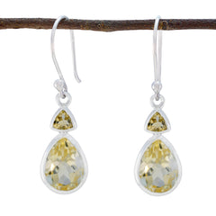 Andrea Yellow Slim Toi et Moi Dangle Earring Citrine Yellow Dangle