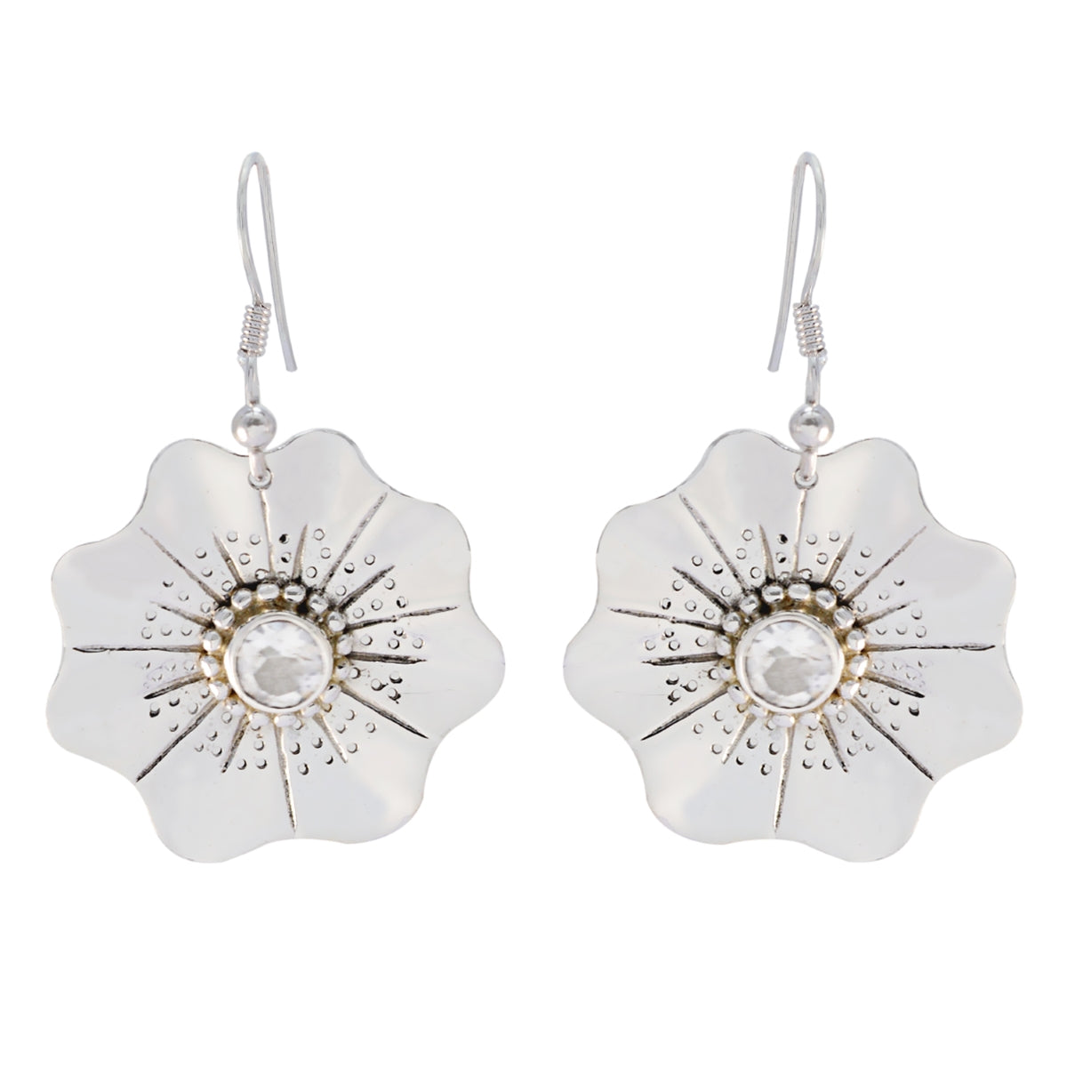 Agnes White Essential Solitaire Dangle Earring Crystal Quartz White Dangle