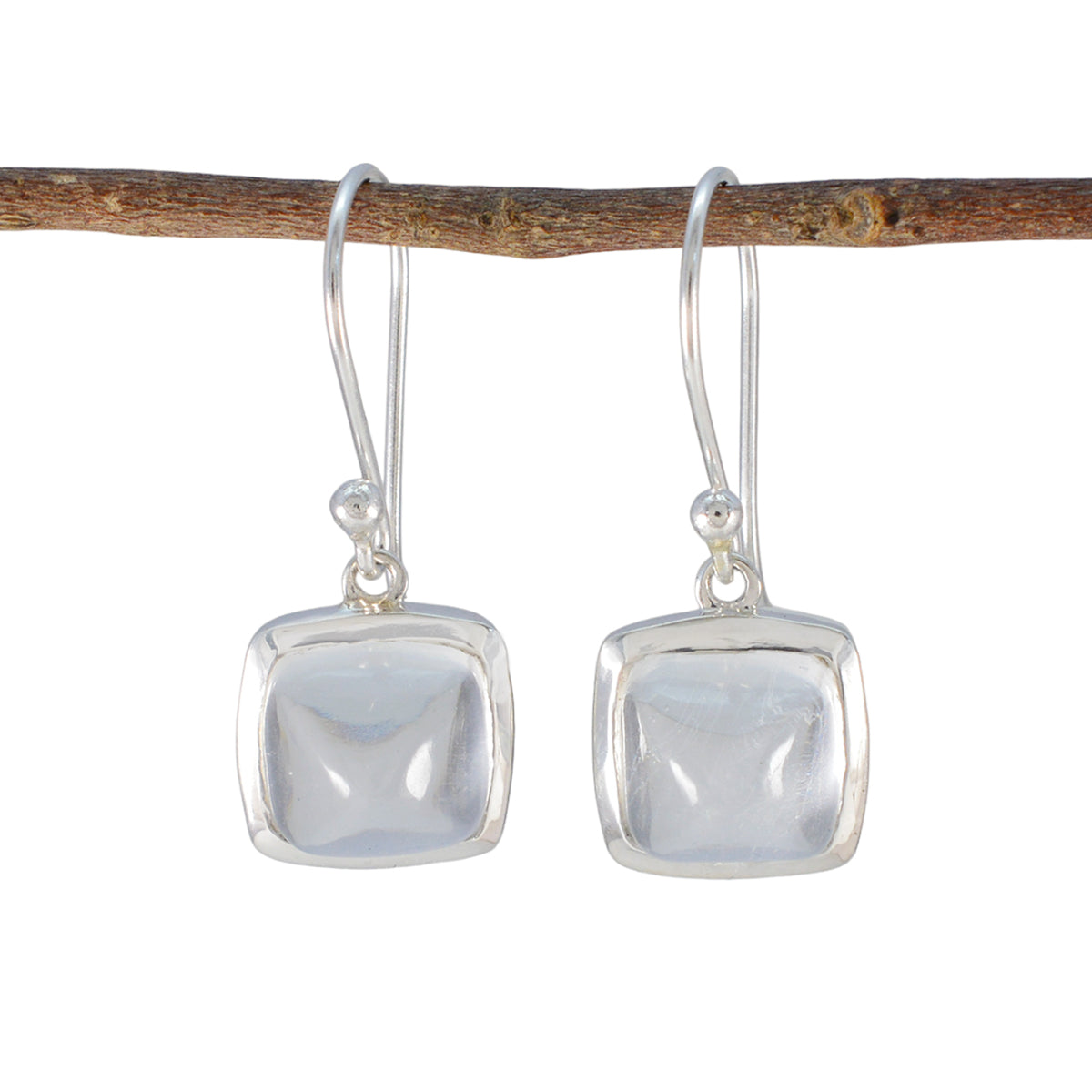 Jia White Slim Solitaire Dangle Earring Crystal Quartz White Dangle