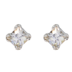 Ling White Minimalist Solitaire Stud Earring Crystal Quartz White Stud