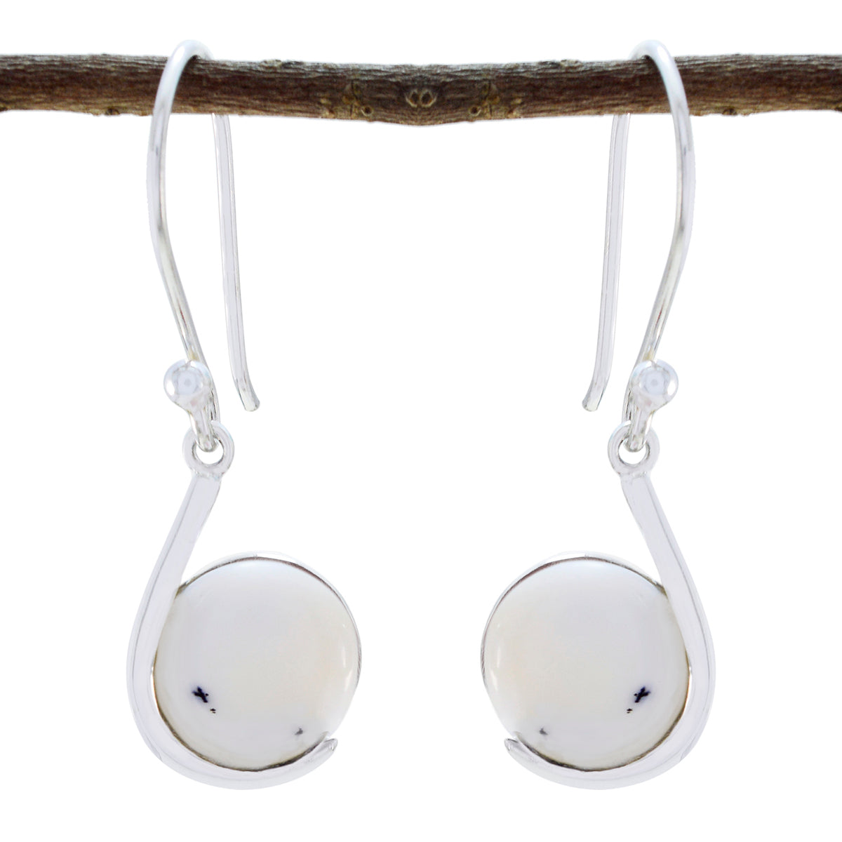 Mei White Featherlight Solitaire Dangle Earring Dendrite Opal White Dangle