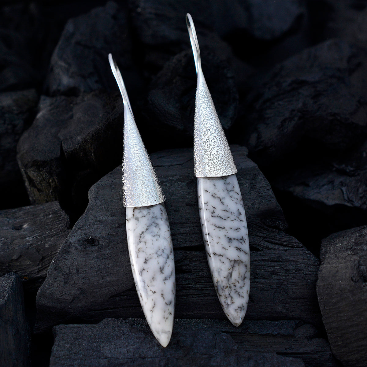 Haruka White Edgy Solitaire Dangle Earring