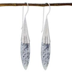 Haruka White Edgy Solitaire Dangle Earring Dendrite Opal White Dangle
