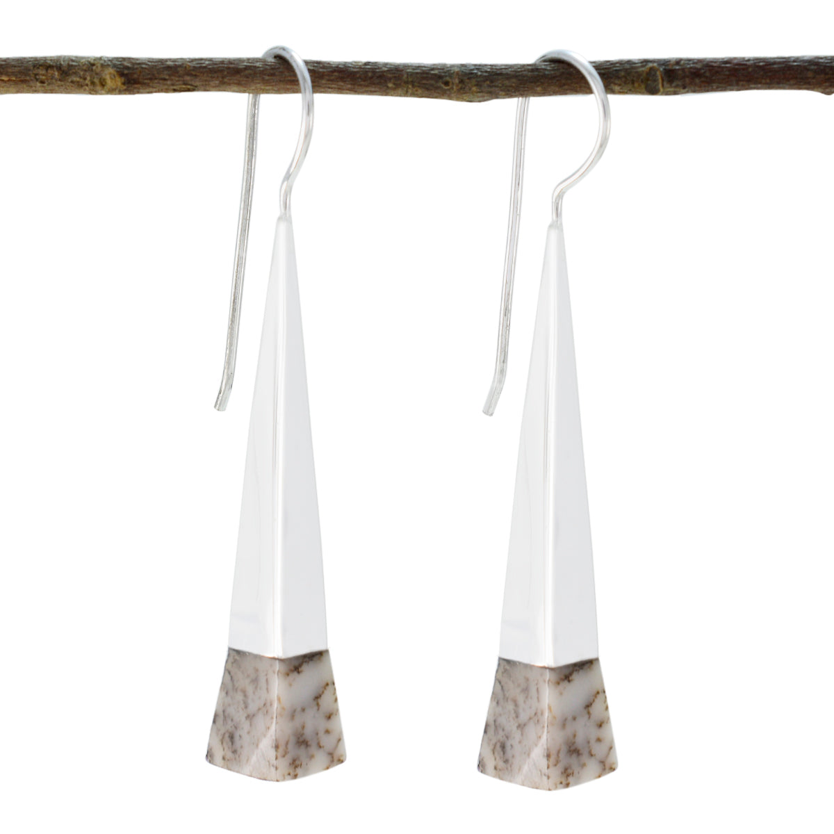 Aiko White Classic Solitaire Dangle Earring Dendrite Opal White Dangle