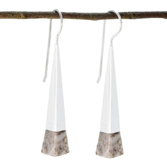 Aiko White Classic Solitaire Dangle Earring Dendrite Opal White Dangle