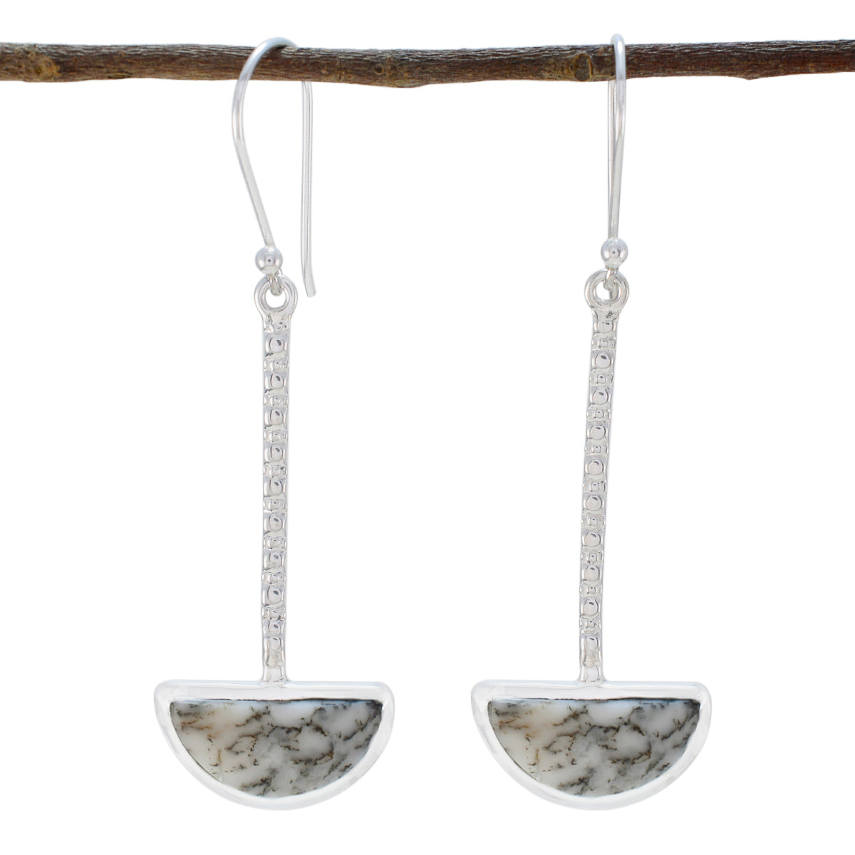 Min seo White Classic Solitaire Dangle Earring Dendrite Opal White Dangle