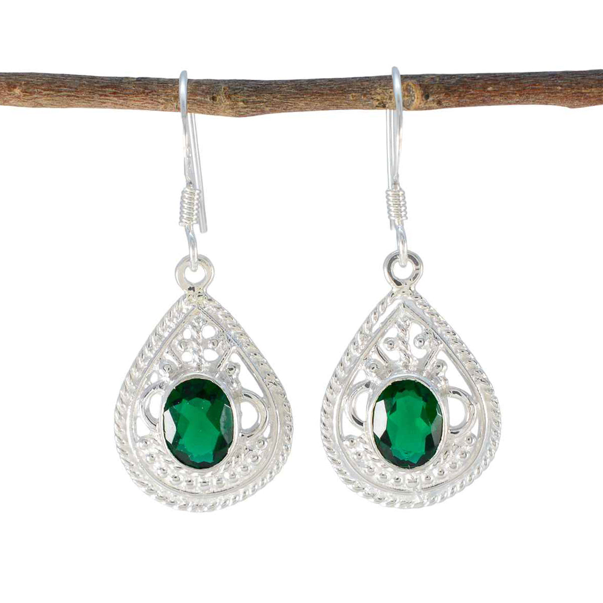 Naomi Green Dainty Solitaire Dangle Earring Emerald CZ Green Dangle