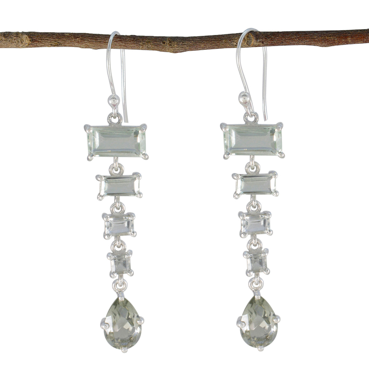 Olivia Green Edgy Penta Dangle Earring Green Amethyst Green Dangle