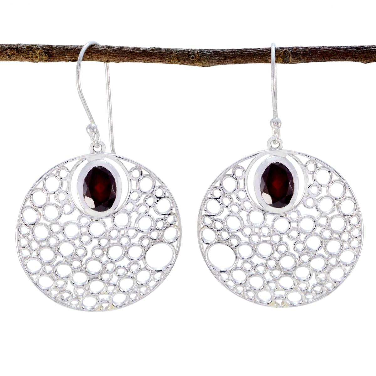 Maya Red Edgy Solitaire Dangle Earring Garnet Red Dangle