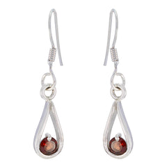 Laura Red Elegant Solitaire Dangle Earring Garnet Red Dangle