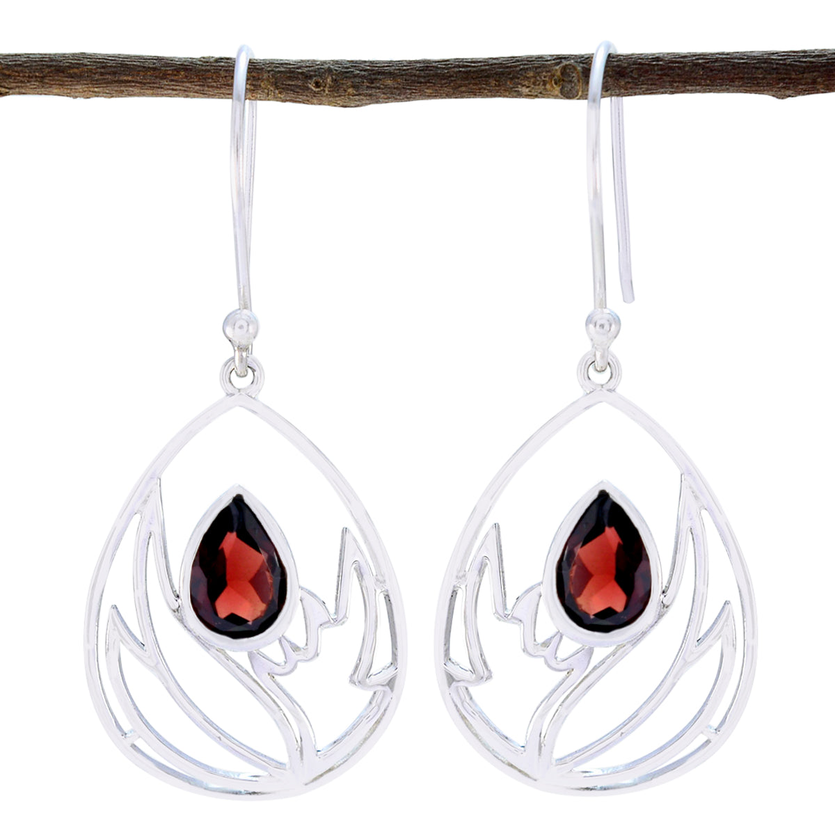 Skylar Red Dainty Solitaire Dangle Earring Garnet Red Dangle