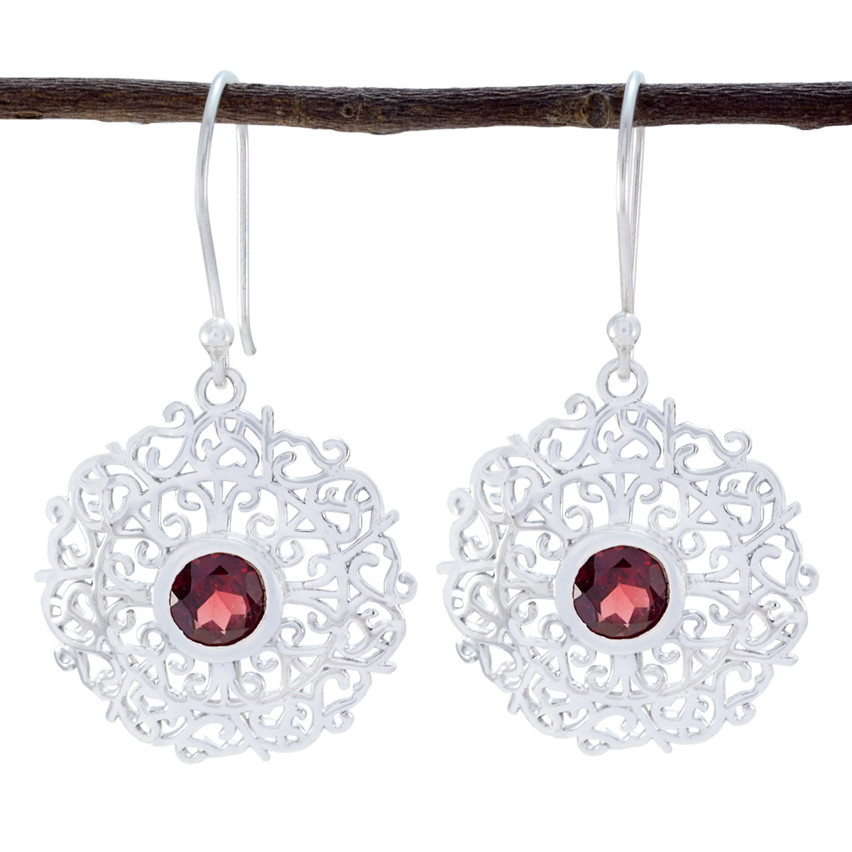 Maya Red Tiny Solitaire Dangle Earring Garnet Red Dangle