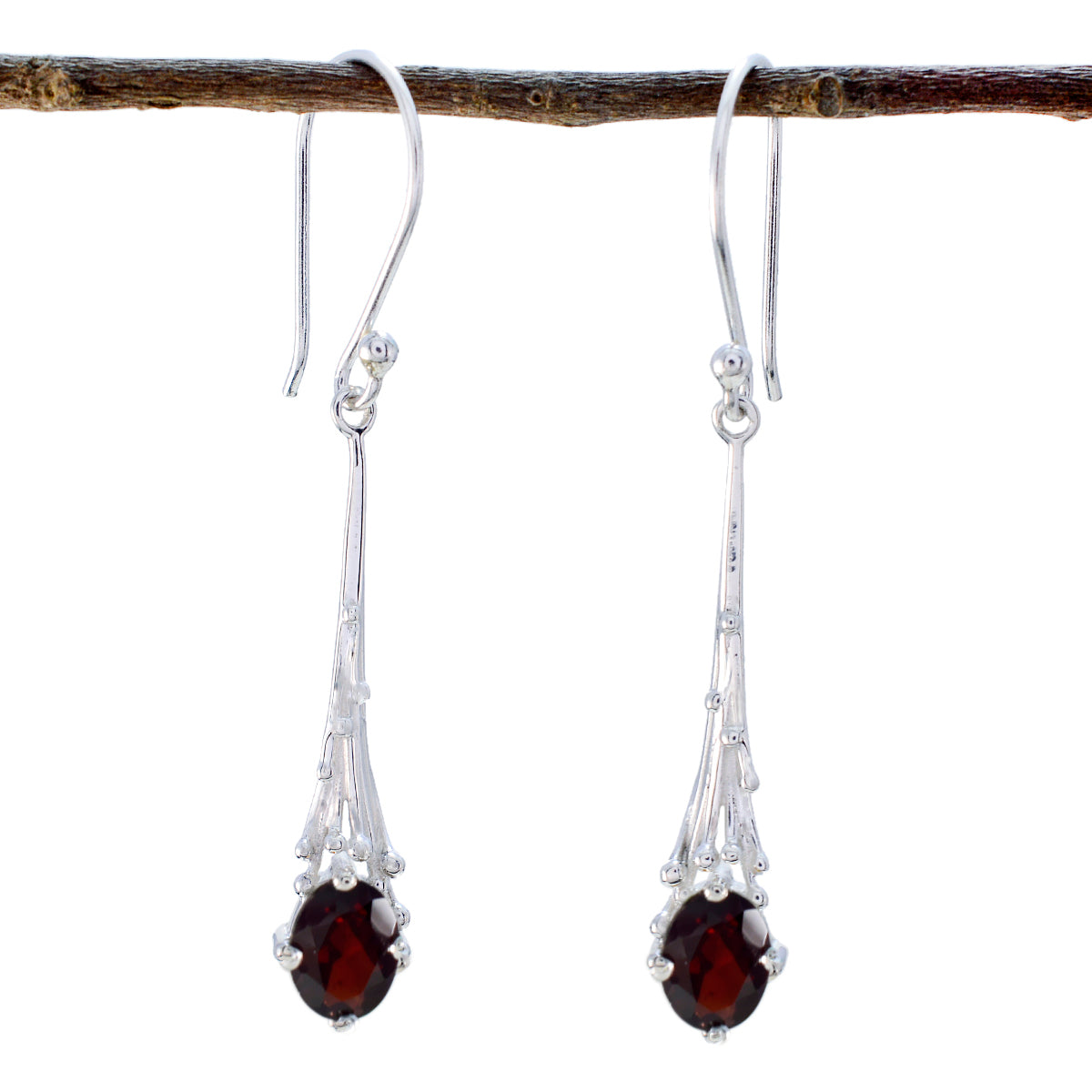 Ella Red Whisper thin Solitaire Dangle Earring Garnet Red Dangle