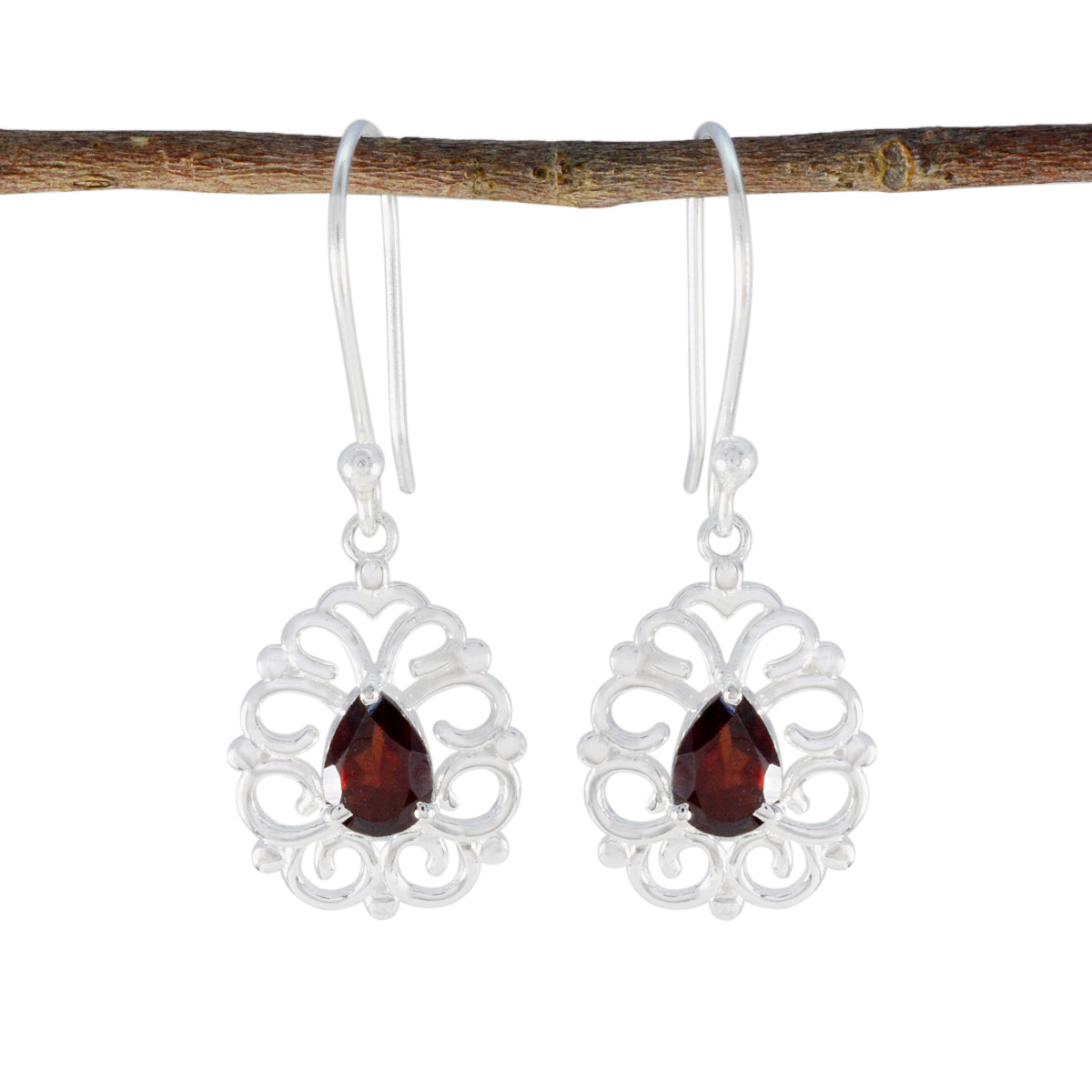 Mila Red Whisper thin Solitaire Dangle Earring Garnet Red Dangle