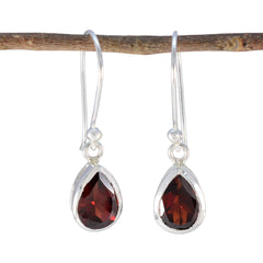 Chen Red Dainty Solitaire Dangle Earring Garnet Red Dangle