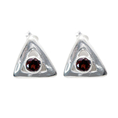 Chen Red Delicate Solitaire Stud Earring Garnet Red Stud
