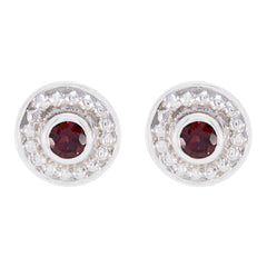 Emi Red Dainty Solitaire Stud Earring Garnet Red Stud