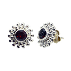 Eun ji Red Dainty Solitaire Stud Earring Garnet Red Stud