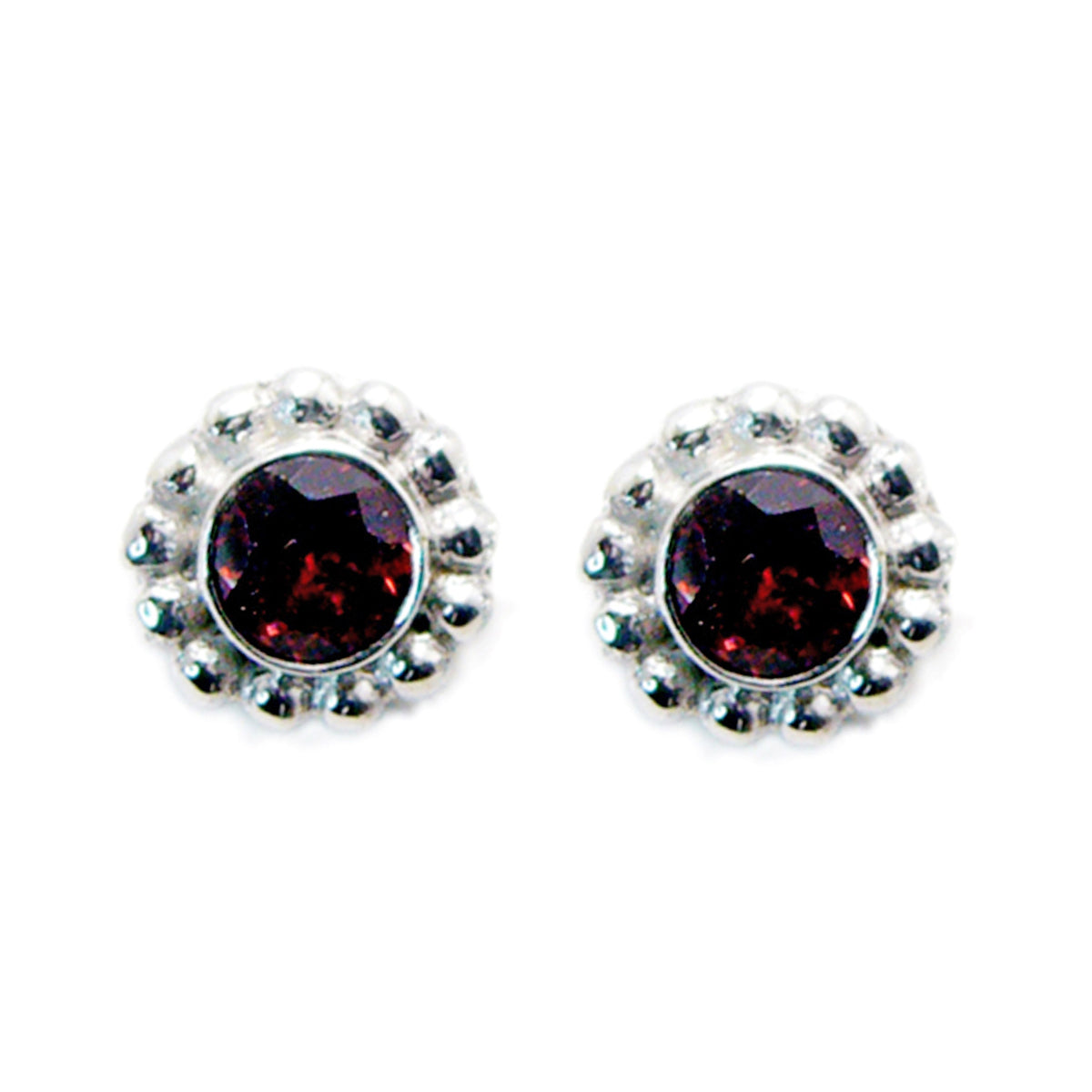 Ha eun Red Delicate Solitaire Stud Earring Garnet Red Stud