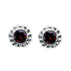 Ha eun Red Delicate Solitaire Stud Earring Garnet Red Stud