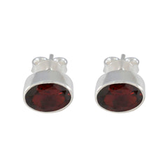 Autumn Red Delicate Solitaire Stud Earring Garnet Red Stud