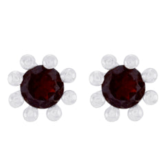 Gabriela Red Elegant Solitaire Stud Earring Garnet Red Stud