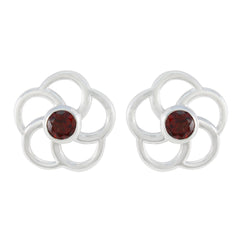 Mila Red Whisper thin Solitaire Stud Earring Garnet Red Stud
