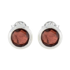 Xiu Red Dainty Solitaire Stud Earring Garnet Red Stud