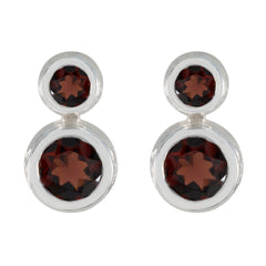 Elena Red Minimal Toi et Moi Stud Earring Garnet Red Stud