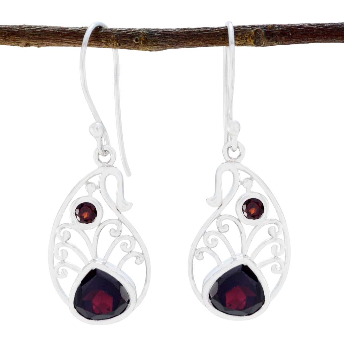 Chloe Red Slim multiple Dangle Earring Garnet Red Dangle