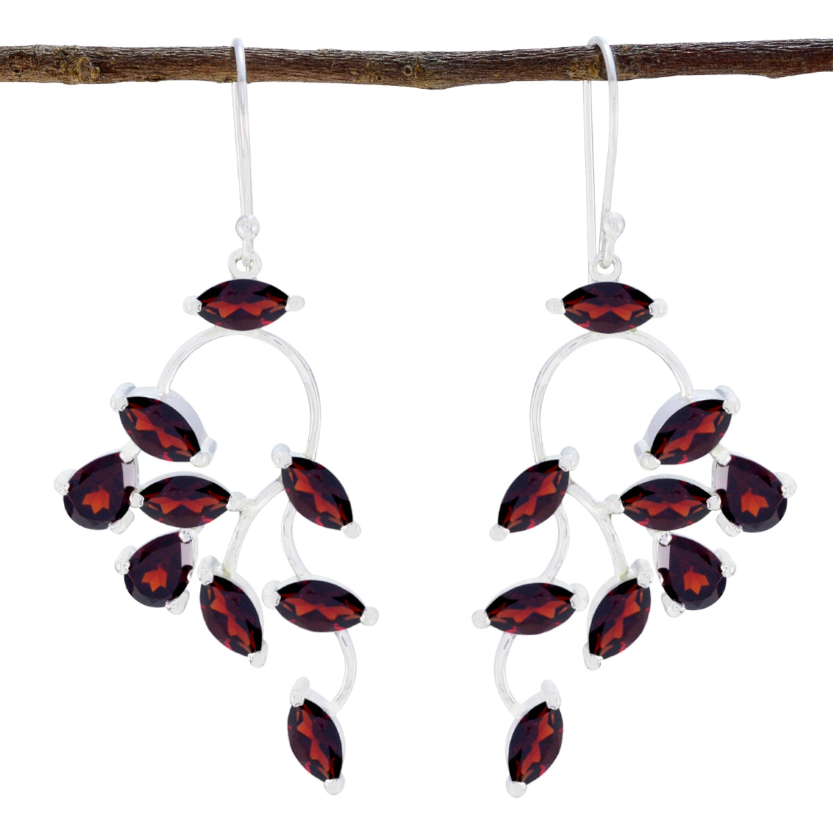 Eliza Red Edgy multiple Dangle Earring Garnet Red Dangle