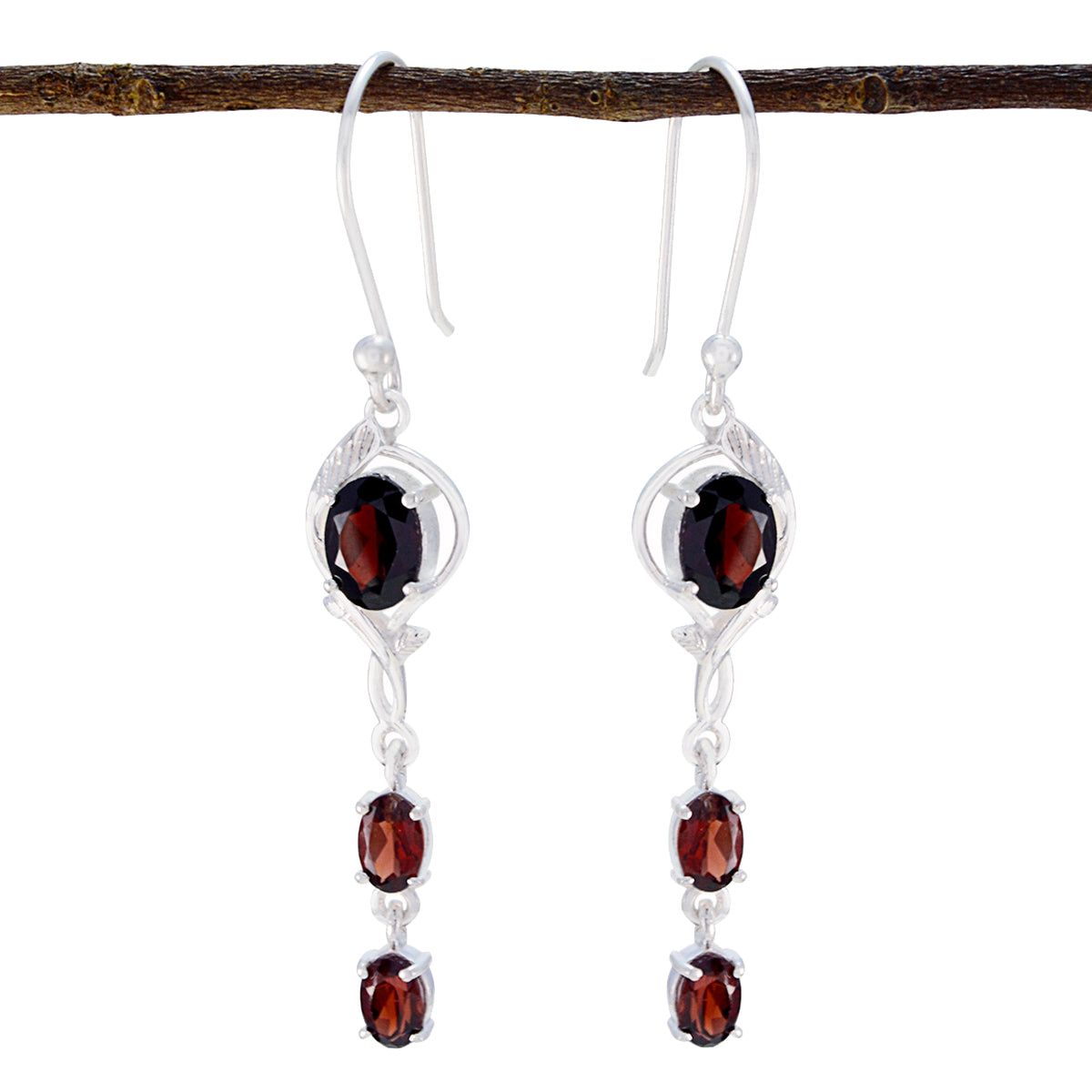 Ivy Red Slim multiple Dangle Earring Garnet Red Dangle
