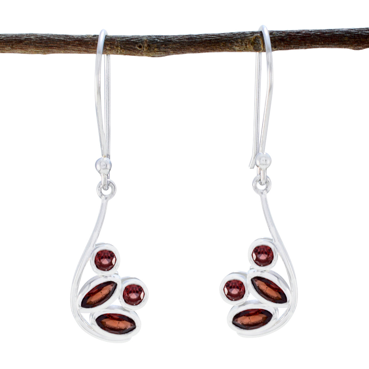 Yan Red Delicate multiple Dangle Earring Garnet Red Dangle
