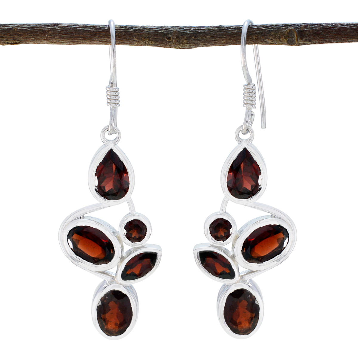 Aria Red Minimal Penta Dangle Earring Garnet Red Dangle