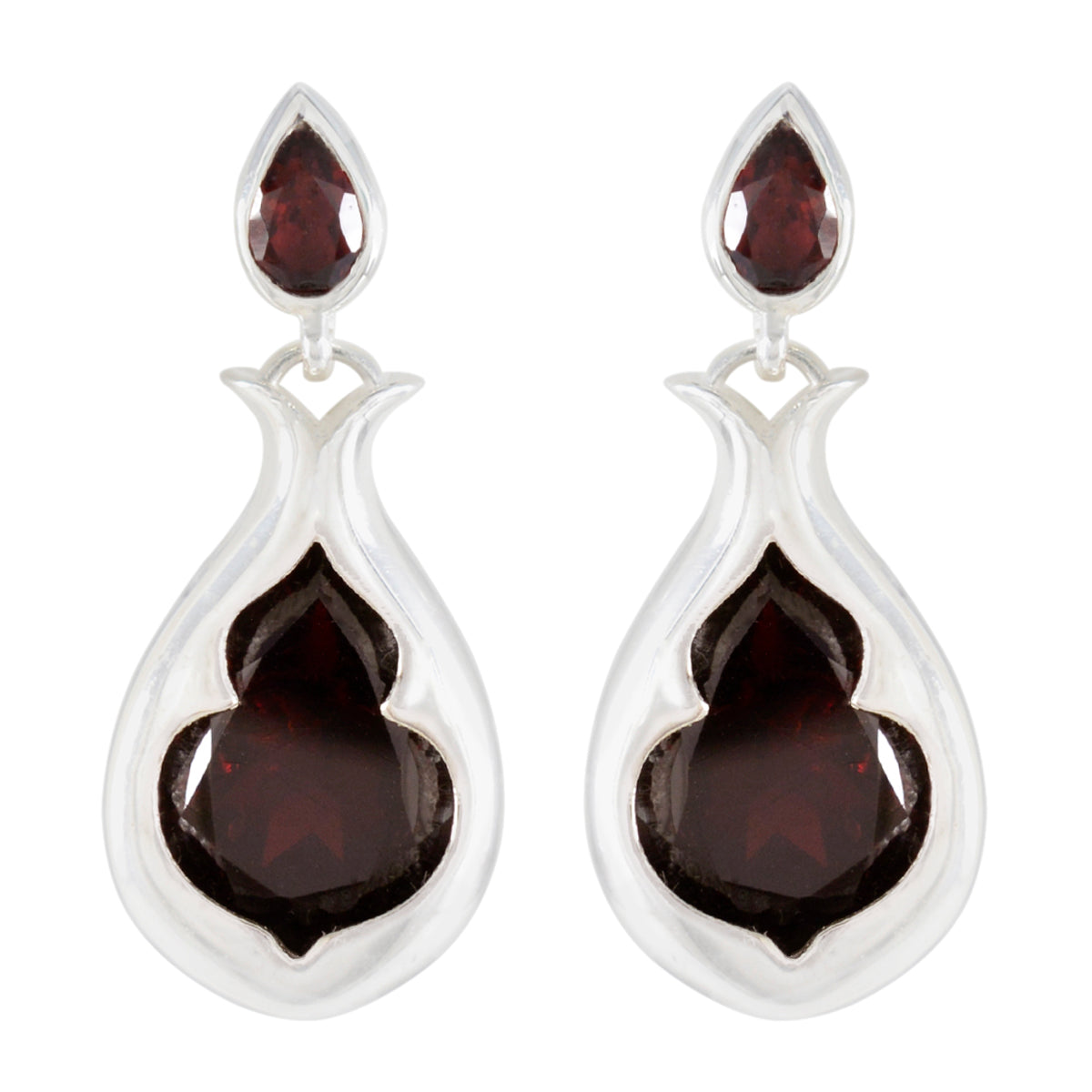 Emilia Red Edgy Toi et Moi Stud Earring Garnet Red Stud