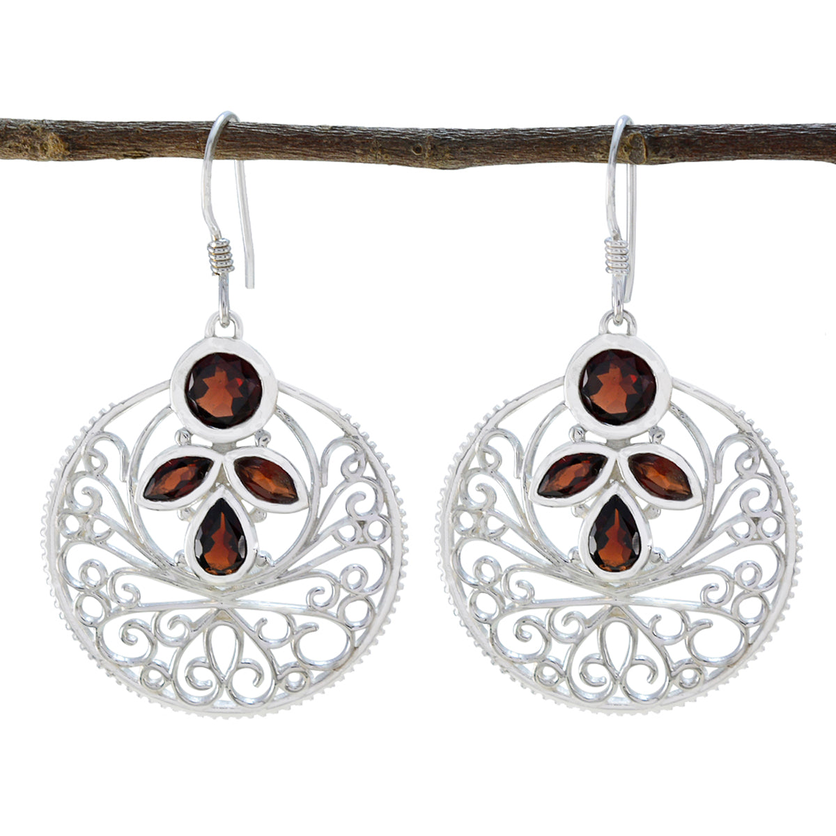 Ivy Red Edgy quarter Dangle Earring Garnet Red Dangle