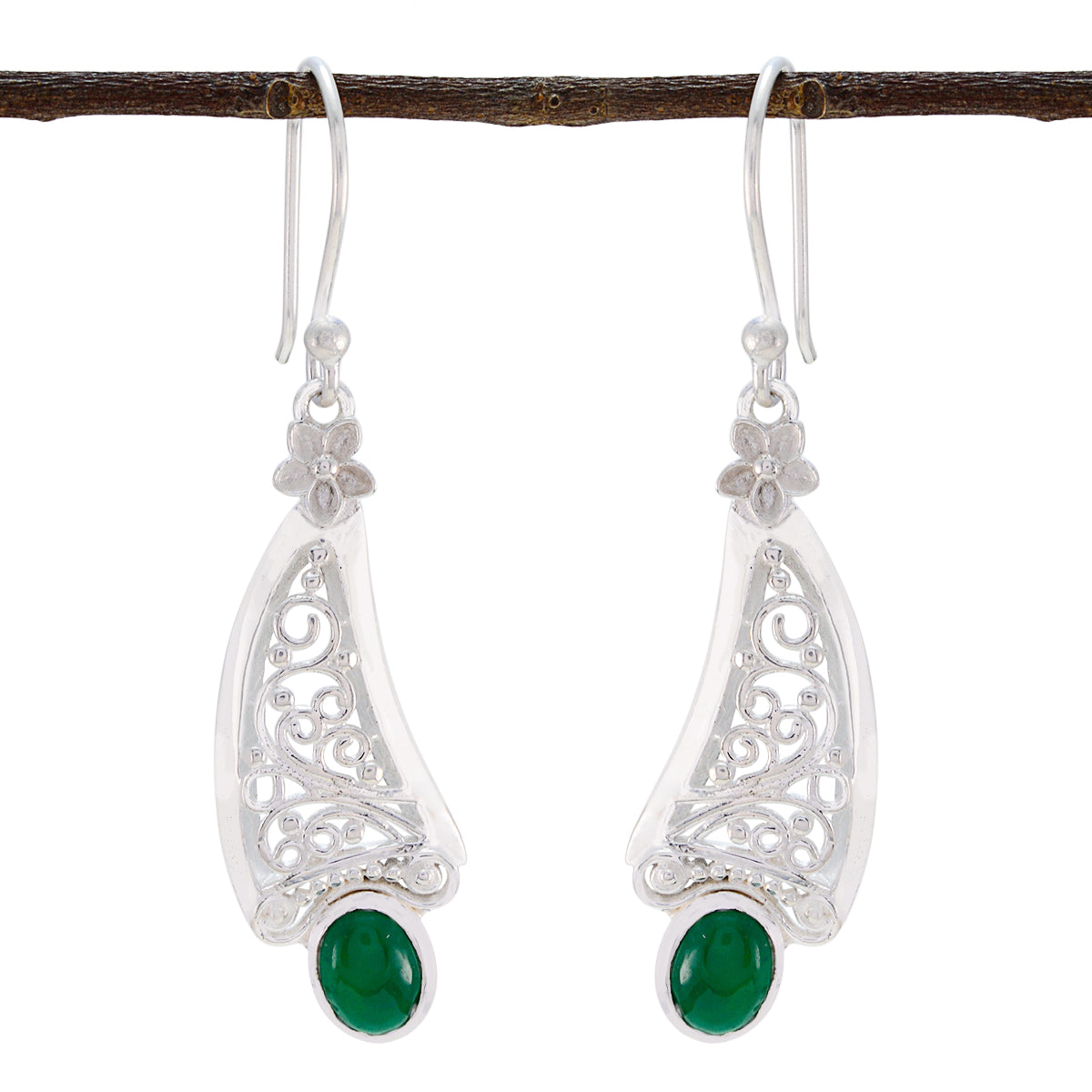 Dayana Green Eye catching Solitaire Dangle Earring Green Onyx Green Dangle