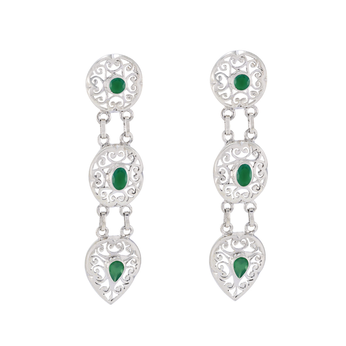 Florencia Green Edgy Trilogy Stud Earring Green Onyx Green Stud