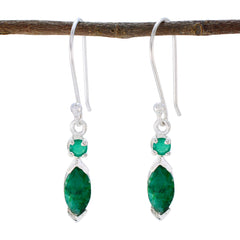 Mathilde Green Whisper thin Toi et Moi Dangle Earring Indian Emerald Green Dangle